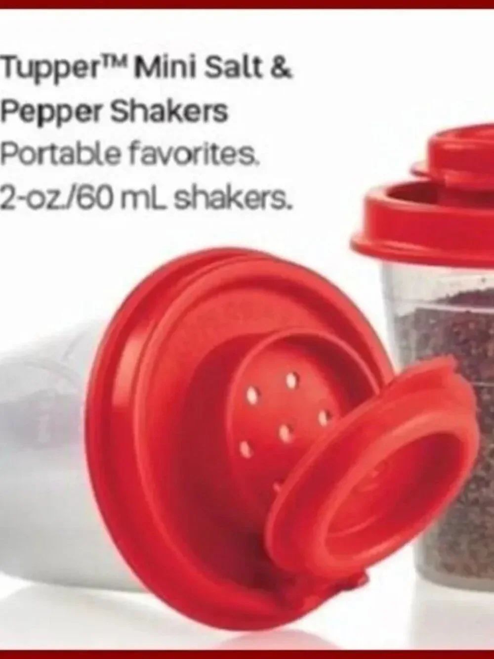 NIB Tupperware Mini's S&P Shakers, Red & Clear 2oz